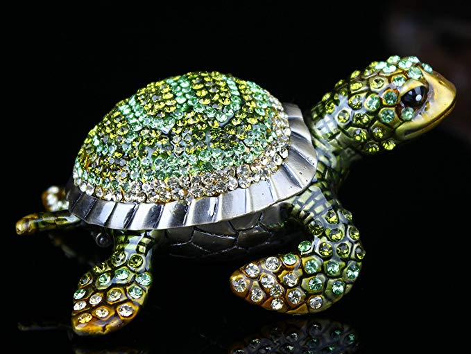 Shiny Crystal Studded Tortoise Trinket Jewelry Box (Green, 7.5*5*4 Cm (L*w*h)