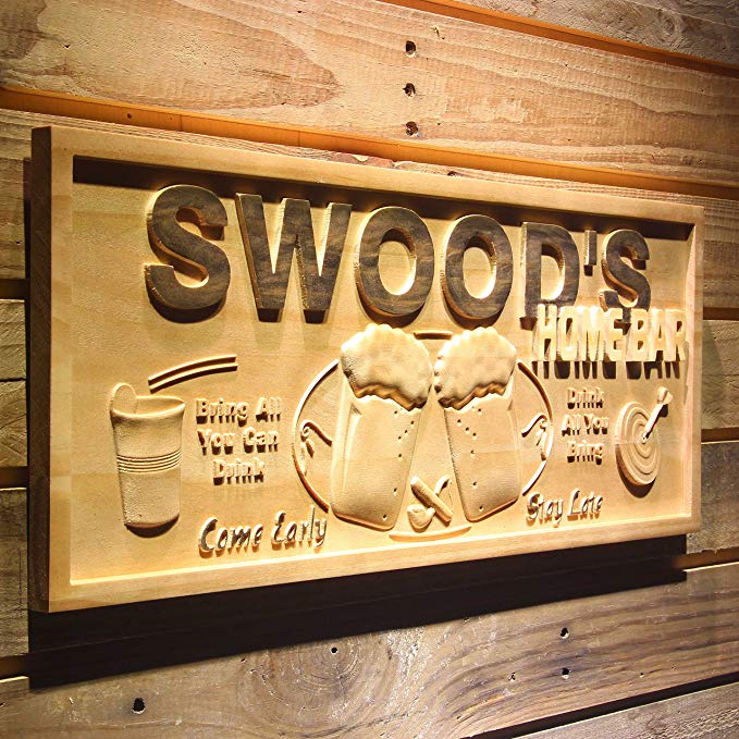 ADVPRO wpa0053 Name Personalized Home Bar Wooden 3D Engraved Sign Custom Gift Craved Bar Beer Home Décor Lake House Plaques Game Room Den Wood Signs - Large 26.75