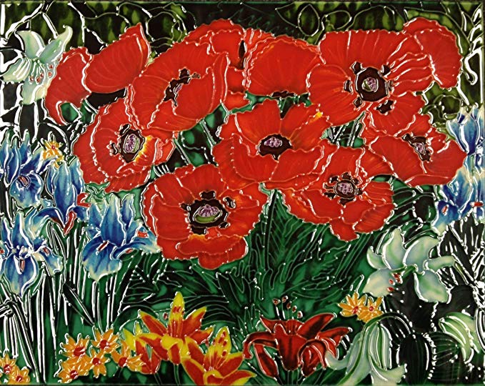 Continental Art Center HD 030 Horizontal Poppy Flowers Art Tile, 11 by 14-Inch