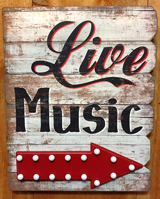 Large LIVE MUSIC Sign with Lighted Arrow