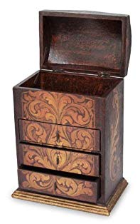 NOVICA Floral Motif Cedar Wood Jewelry Box with Drawers and Hinged Lid, Love Blossom'