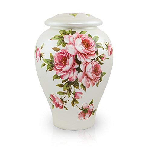 Rose Bouquet Ceramic Memorial Urn for Loved Ones - Large - Holds Up to 200 Cubic Inches of Ashes - Pink Cremation Urn for Ashes - Engraving Sold Separately