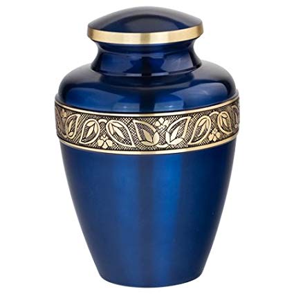 Silverlight Urns Sapphire Blue Brass Cremation Urn, 10 Inches Tall, Adult Sized Urn for Ashes