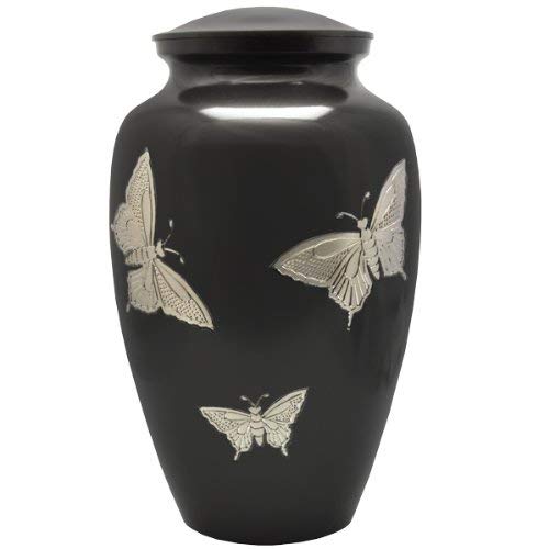 Custom Engravable Slate and Pewter Butterflies Brass Cremation Urn (Engraved)