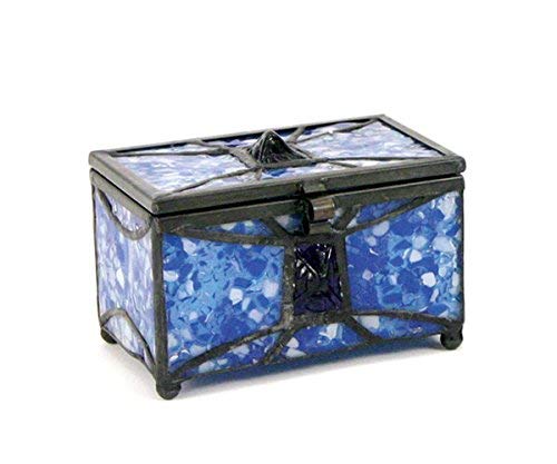 Mosaic Glass Memory Keepsake Chest - Extra Small - Holds Up To 25 Cubic Inches of Ashes - Sapphire Blue Memorial Sympathy Gifts - Engraving Sold Separately