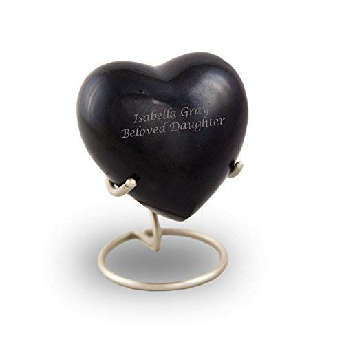 OneWorld Memorials Satori Onyx Heart Bronze Keepsake Urns - Extra Small - Holds Up to 5 Cubic Inches of Ashes - Onyx Black Cremation Urn for Ashes - Engraving Sold Separately