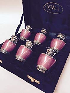 Cremation Urn, Keepsake Urns, Brass Funeral Tokens, Set of Six Pink Memorial Ash Urns
