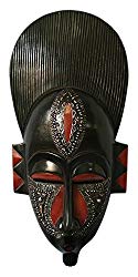 NOVICA Black and Red Handcrafted Ghanaian Wood Wall Mask, in Silence'