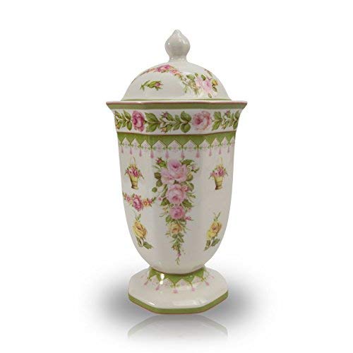 OneWorld Memorials Tea Roses Ceramic Cremation Urn - Small - Holds up to 50 Cubic inches Ashes - Pink Ceramic Urns - Engraving Sold Separately