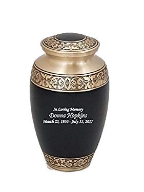 NWA Urns for Human Ashes, Custom Human Cremation Urn, Gorgeous Black and Gold Adult Size Funeral urn with Personalisation and Velvet Bag