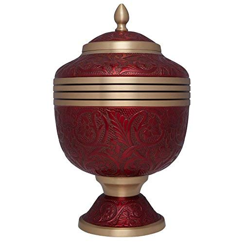 Red Funeral Urn by Liliane Memorials - Cremation Urn for Human Ashes - Hand Made in Brass - Suitable for Cemetery Burial or Niche - Large Size fits remains of Adults up to 200 lbs - Torrance Model