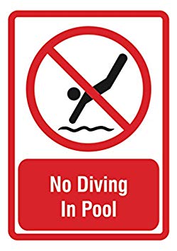 No Diving In Pool Sign - Large Size Signs - Aluminum Metal 6 Pack, 12x18