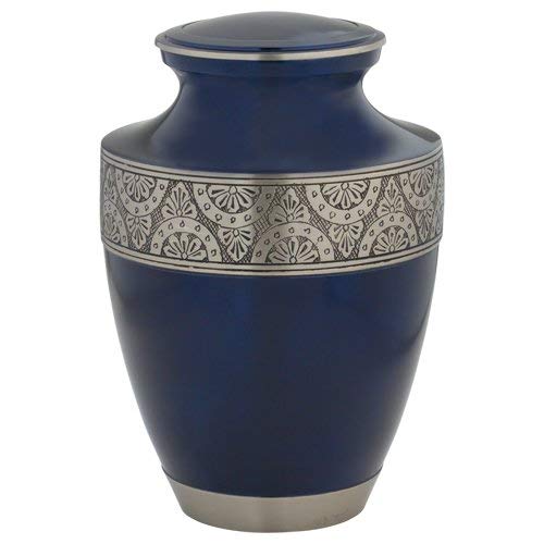 Silverlight Urns Regent Navy Blue Brass Urn, Adult Sized Traditional Urn, 10 Inches High