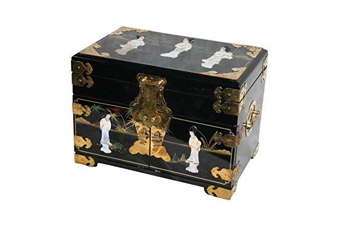 Black Lacquer Wooden Jewelry Chest Model 8541-BK