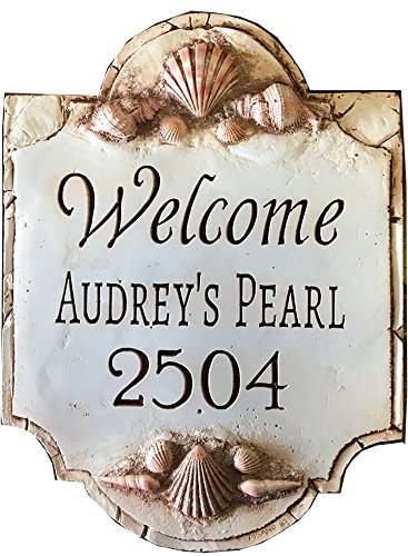 Piazza Pisano Beach House Sign with Shells Personalized Sign