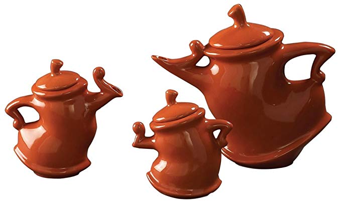 Howard Elliott 1886 Whimsical Decorative Tea Pots, Russet Orange Brown, 3-Piece