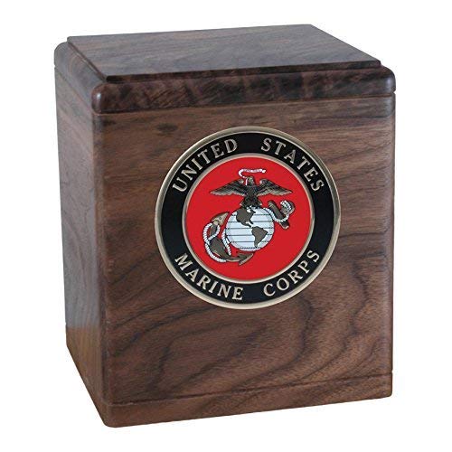 Wood Cremation Urn - Walnut Freedom Military (Marines)