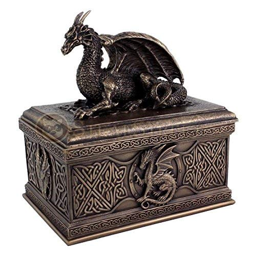 6 Inch Celtic Dragon Treasure Box Jewelry Holder, Bronze Colored