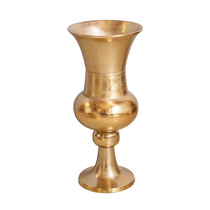 Gold Metal Compote, Distressed Decorative Urn with Stem, 12.75 Inch, Pedestal Bowl, Gold Finish over Aluminum, Wedding, Home, Holiday, Venue, Event, Restaurant (Gold)