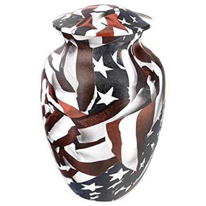 Silverlight Urns American Flag Cremation Urn, Medium Aluminum Urn for Ashes, Small Adult of Child Sized Urn, Patriotic, 8.75 Inches High