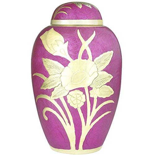 Funeral Memorials Urns for Ashes - Cremation Urn for Human Ashes Adult and Mother Urns for Ashes - Hand Made in Brass - Affordable Human Ash Urns - Extra Large Burial Urns (Pink Sunflower, Large Urn