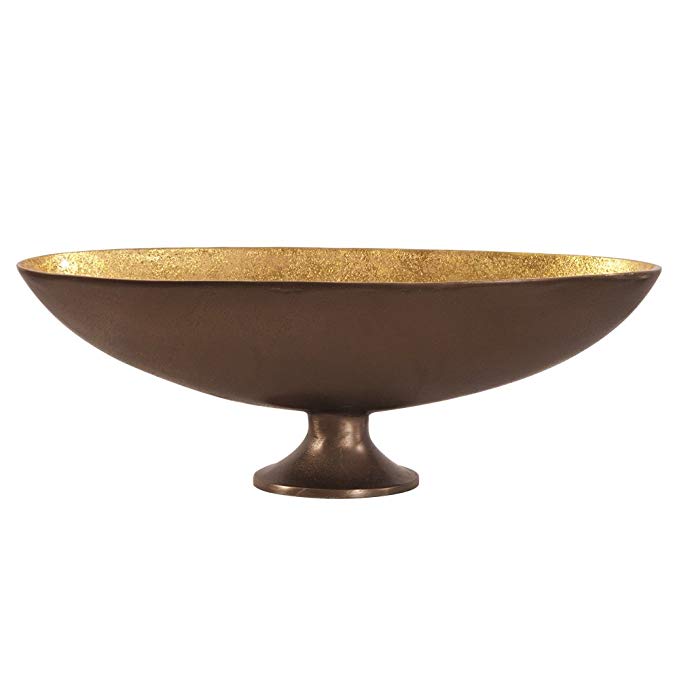 Howard Elliott 35019 Oblong Bronze Footed Bowl with Gold Luster Inside, Medium