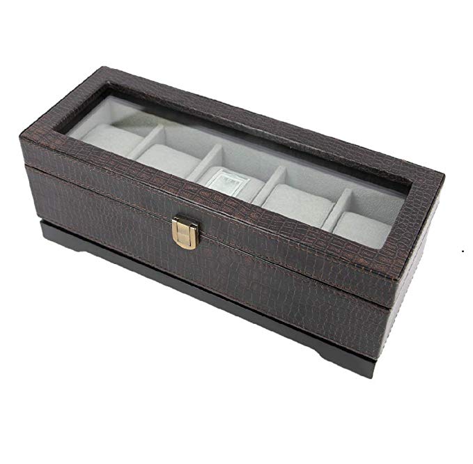 Decorebay Executive High class crocodile leather Cufflink Case & watch box and Organizer Men's Jewelry Box (coffee brown)