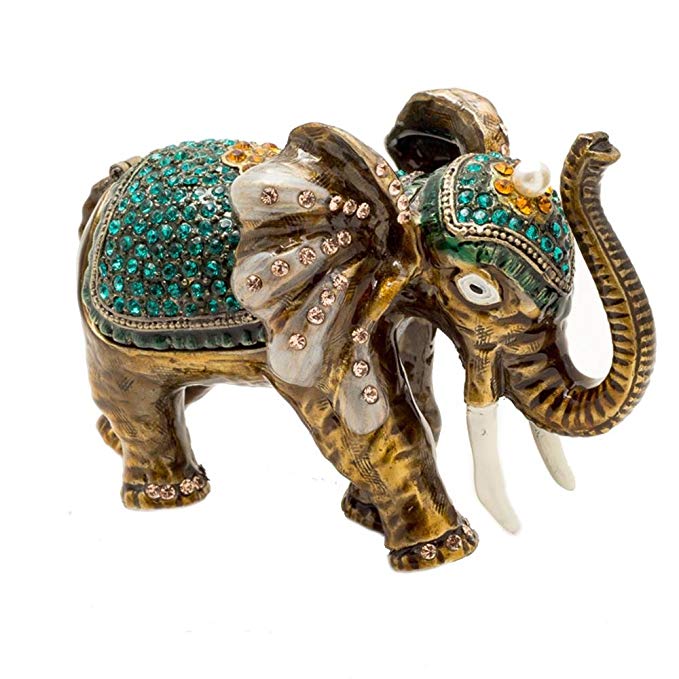 Kalifano Aqua Elephant Crystal Jeweled Box Made with Swarovski Elements Crystals