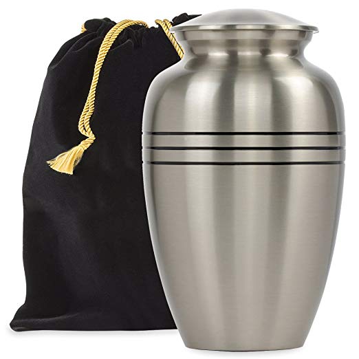 Grace and Mercy Pewter Large Urn for Human Ashes - A Beautiful and Humble Urn for Your Loved Ones Remains. This Lovely Simple Urn Will Bring You Comfort Each Time You See It - with Velvet Bag