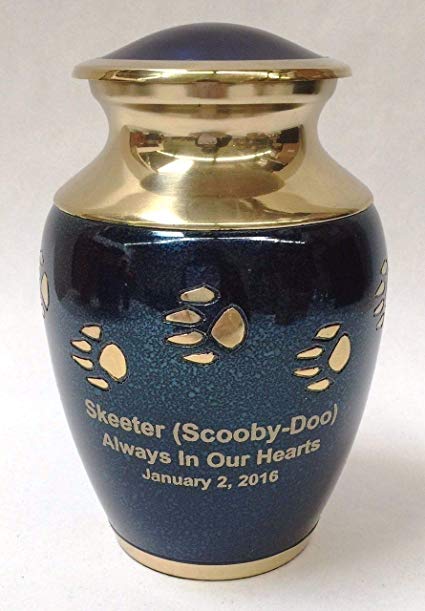 NWA Blue Pet Cremation Urn, Pet Paw Brass Funeral Cremation Ash Urn- Engraving Included