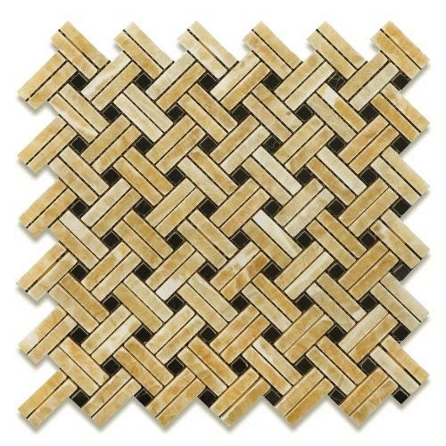 Honey Onyx Polished Stanza Basketweave Mosaic w/ Black Dots - Lot of 50 sq. ft.