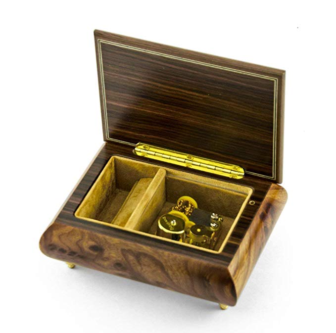 Small Wood Musical Box Jewelry Storage – 400+ Songs Selection – Petite Music Jewelry Box Compartment – 18 Note Music Box Rings Earrings