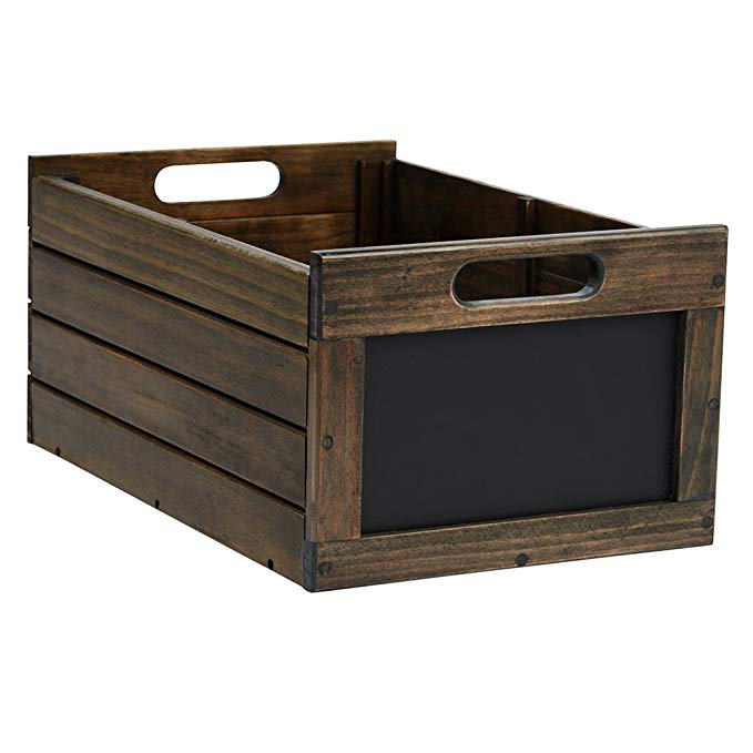 SSWBasics Medium Dark Oak Wood Chalkboard Crate - 3 Pack