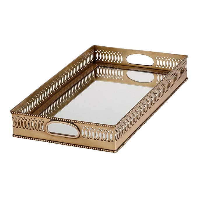 Ethan Allen Rectangular Mirrored Tray, Brass