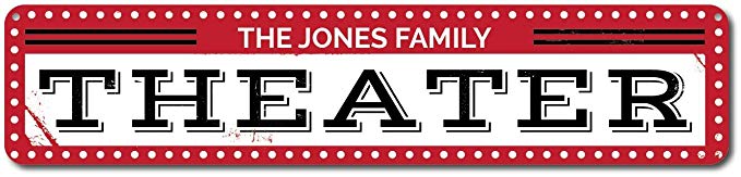 Theater Sign, Personalized Family Name Sign, Man Cave Sign, Custom Movie Theater Decor, Metal Basement Sign - Quality Aluminum ENSA1001411-9 x36 Quality Aluminum Sign