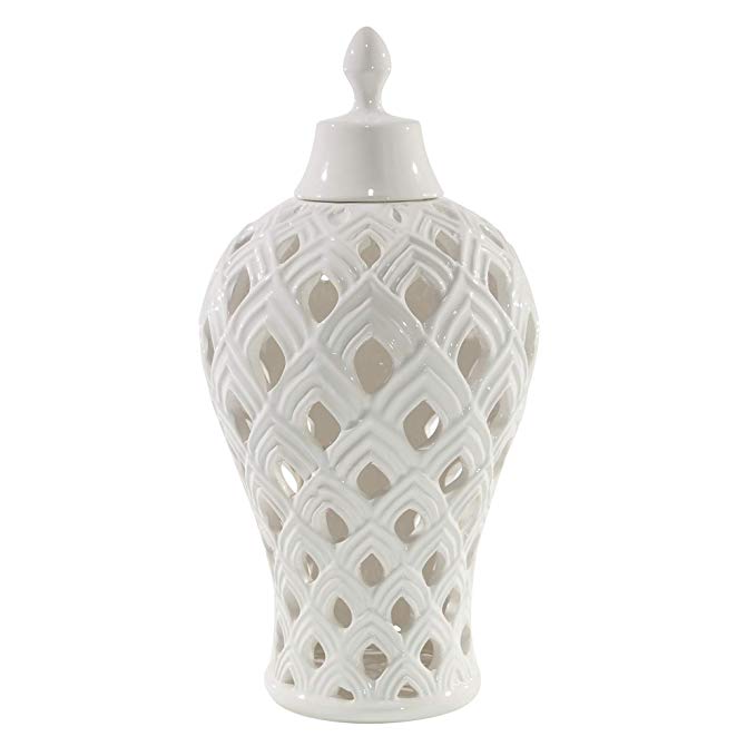 Sagebrook Home 12357-01 Ceramic Covered Jar, White Ceramic, 8.5 x 8.5 x 17.5 Inches