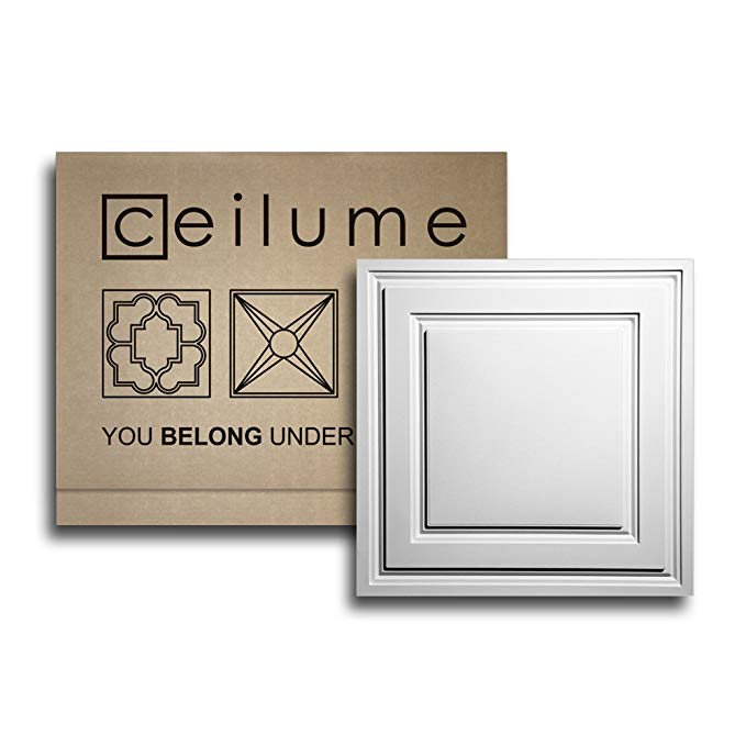 Ceilume 10 pc Stratford Ultra-Thin Feather-Light 2x2 Lay in Ceiling Tiles - for Use in 1