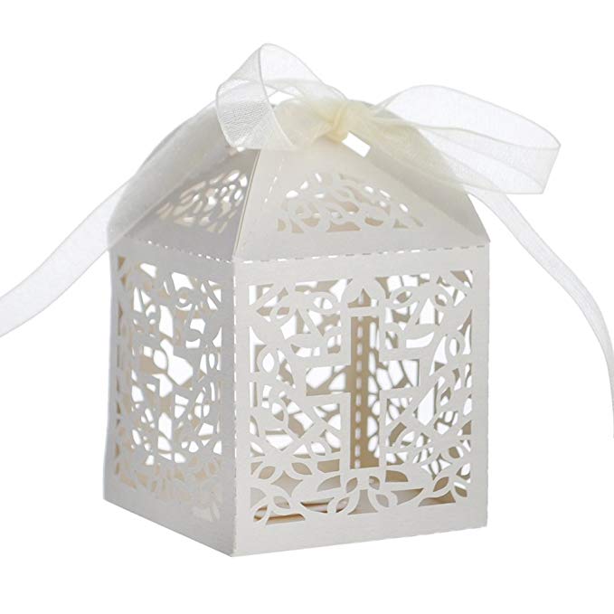 Aspire 50 Pcs/Pack Cross Favor Boxes Wholesale Laser Cut Candy Paper Box Wedding Party Accessories - Beige,120 Packs