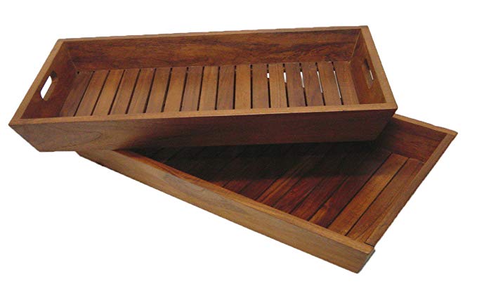 The Original Set of 2 Nesting Solid Teak Serving & Storage Trays - Indoor, Outdoor