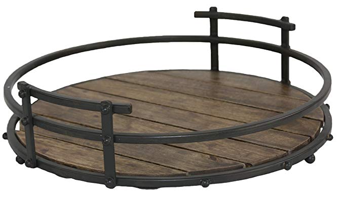 Manor Luxe Chateau Artisan Wood & Rivetted Metal Cafe Round Tray, 16