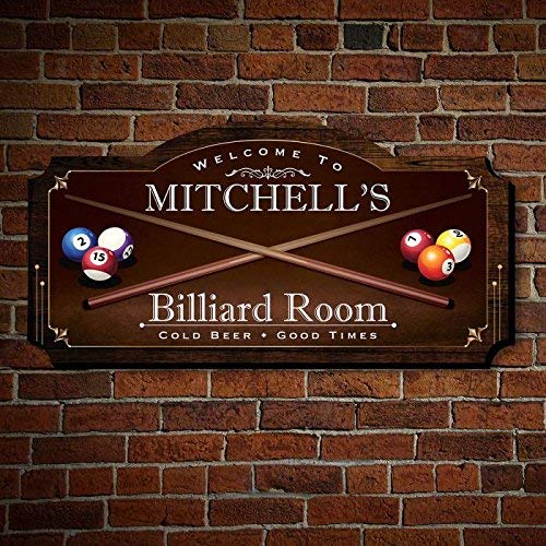 HomeWetBar Billiard Room Personalized Wood Home Sign, Medium Size, for Man Caves, Billiard or Pool Rooms