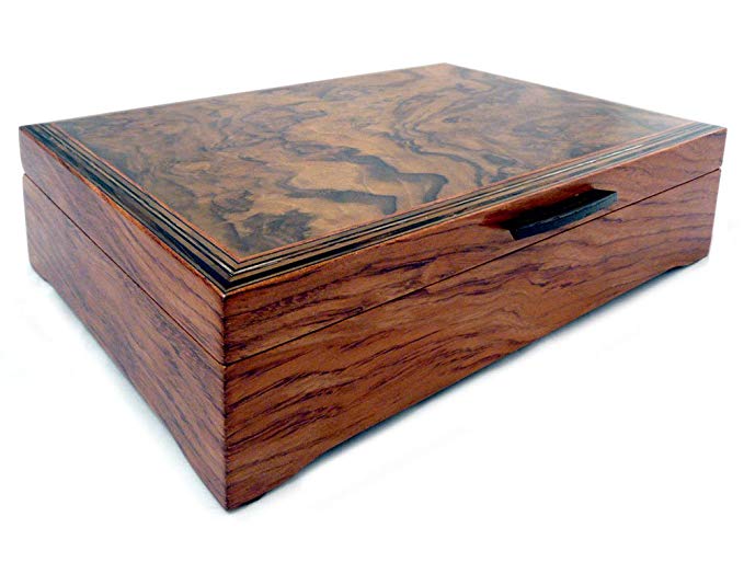 Modern Artisans Burl Walnut and Sapele Handcrafted Hardwood Valet Box, 10.5