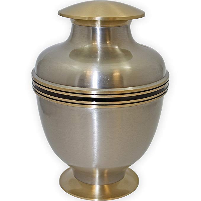 Beautiful Life Urns Manchester Adult Cremation Urn - Elegant Brass Funeral Urn with a Stunning Silver Finish and Gold Trim (Large)