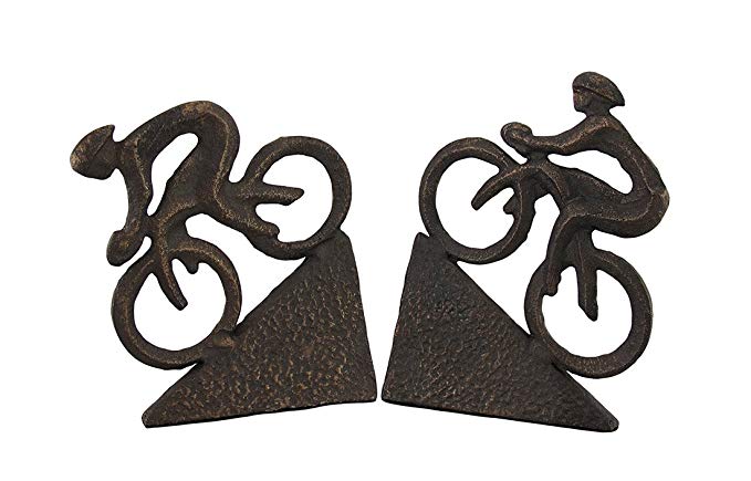 Zeckos Cast Iron Decorative Bookends Racing Bicyclists Aged Bronze Finish Cast Iron Bookends Set of 2 5.5 X 7.5 X 3 Inches Bronze