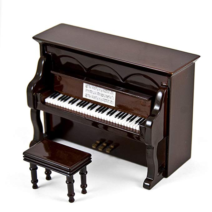 Miniature 18 Note Musical Hi - Over 400 Song Choices - Gloss Brown Upright Piano with Bench Music of the Night (Phantom of the Opera)