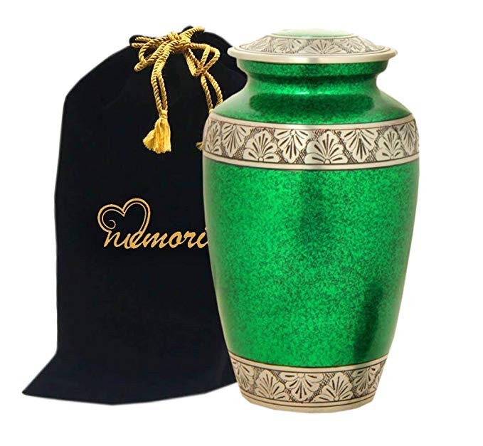 Royal Green with Pewter Band Cremation Urn - Adult Funeral Urn Handcrafted and Engraved - Affordable Urn for Ashes - Large Urn Deal.