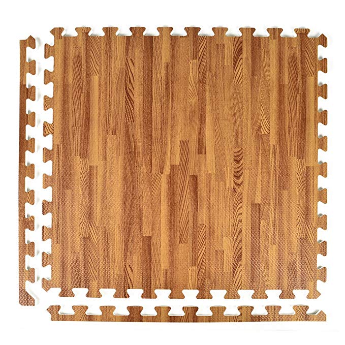 Greatmats Wood Grain and Cork Interlocking 2 ft x 2 ft Foam Floor Tiles 25 Pack Dark Wood Grain