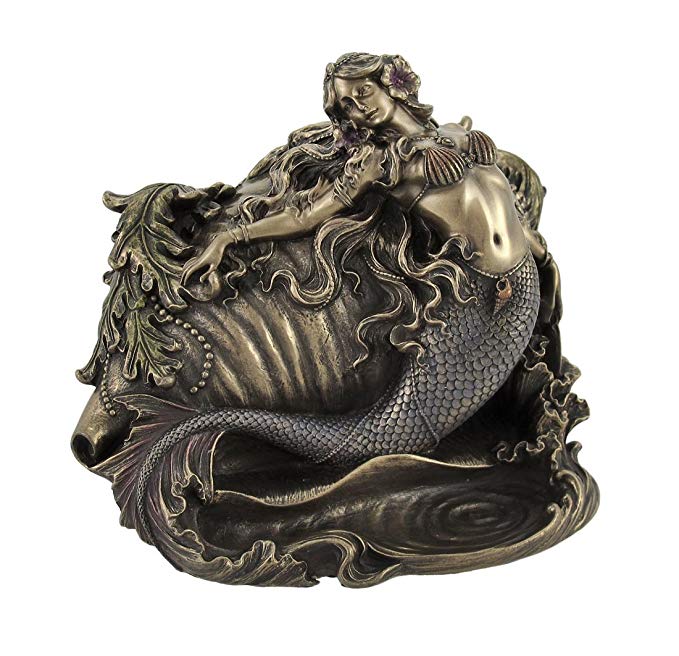 Gorgeous Bronzed Mermaid and Conch Trinket Box