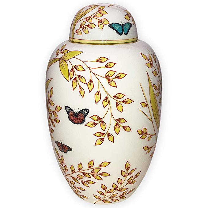Garden Butterfly Cremation Urn by Beautiful Life Urns - Hand-Painted Funeral Urn Adorned with Butterflies (Adult, Large)