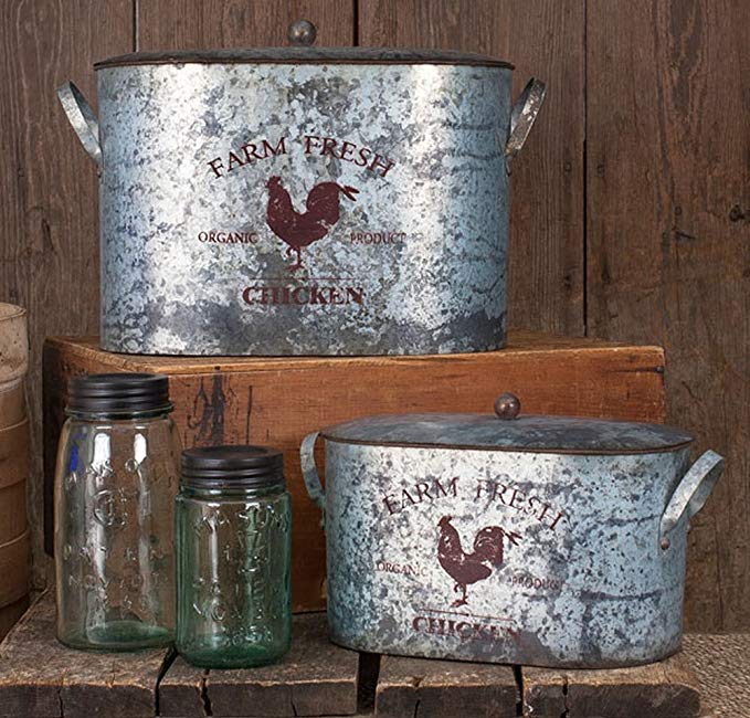 Farm Fresh Chicken Metal Buckets - Set of 2